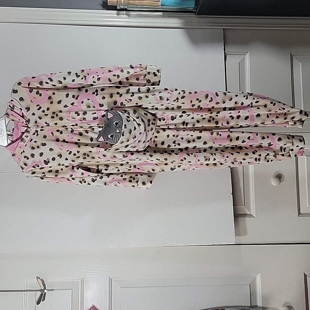 Justice Tan & Leopard Onesie Pj's with pet in front pouch Size 6/7